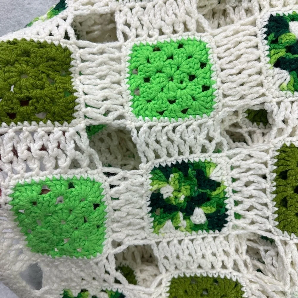 Handmade Crochet Granny Square Afghan Throw Blanket 73x60